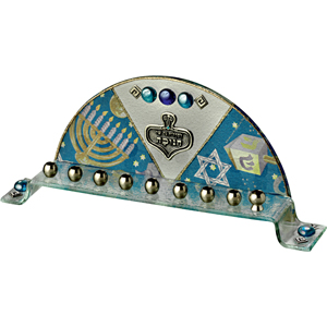Bogen-Chanukkia aus Glas und Metall