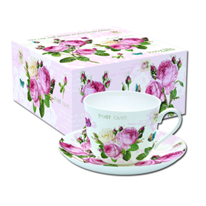 Jumbo-Tasse aus Bone-China mit Rosen-Dekor