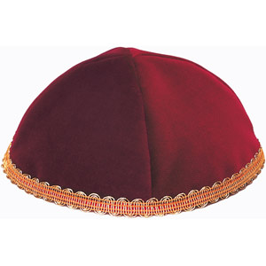 Bordeaux Samt-Kippa mit Goldband