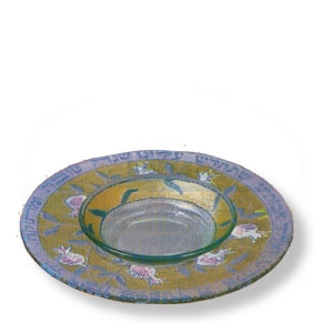 Glasplatte für Rosch Haschana mit separater Honig-Schale