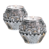 Kerzenhalterpaar - Jerusalem in Silber und Gold