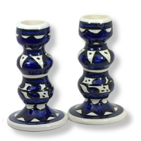 Schabbatleuchter-Paar aus armenischer Keramik, blau