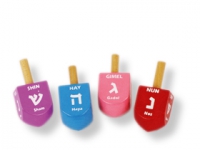 Bunte Holz-Dreidel - 4-er-Pack