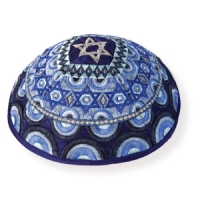 Kippa im Wildseidenlook, blau, mit Davidstern