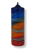 Große Stumpenkerze aus Safed - blau - orange - rot