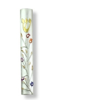 Kunststoff-Mesusa mit Blumenranken, Grundfarbe Hellgrau